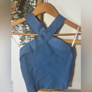BABATON- Aritizia - Blue Ribbed Halter Top